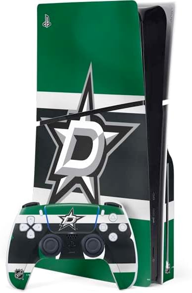 Skinit Decal Gaming Skin Compatible with PS5 Slim Disk Bundle - Officially Licensed NHL Dallas Stars Black Background Design