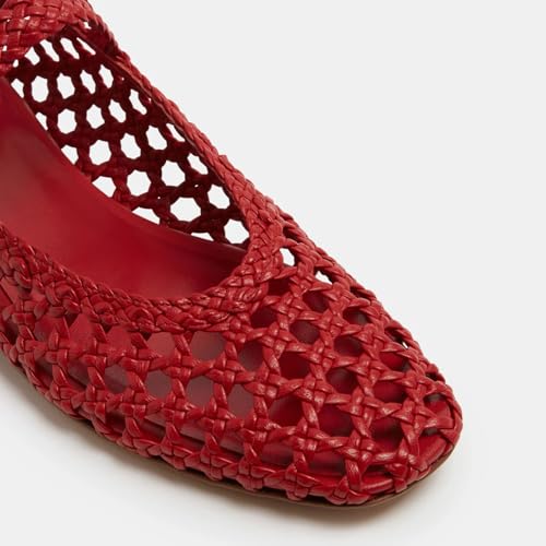 Women's Square Closed Toe Mary Jane Flats Chic Studded/Braid Adjustable Buckle Strap Ballerina Flat Shoes Work Date Dressy Ballet Flats for Women Red Braid Size 8.53