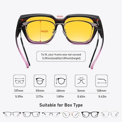 Image of HAOLOTA Night Vision Driving Glasses Fit Over Glasses for Women Men, Anti Glare Polarized Nighttime Yellow Lens