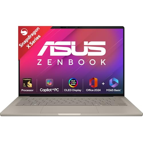 Image of ASUS Zenbook A14 OLED (2025),Qualcomm Snapdragon X Elite,Copilot+ PC, 0.9kg Light-Weight,14 inch(35.6 cm),32hrs Battery*, 16GB,512GB,Windows 11,MSO 2024,M365 Basic-1yr,AI PC,Metal Body,UX3407RA-QD054WS