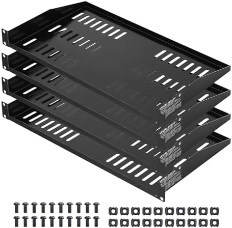 VEVOR 1U Server Rack Shelf, 4 PCS, 50 lbs Max Load-Bearing Vented Cantilever, Wall Mount or Rack Mount Shelf with Tray, 10 in Depth, Good Air Circulation for 19 Inch Cabinet Computer Network Equipment