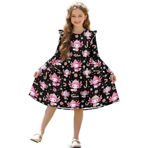 Girls Midi Dress Long Sleeve Dresses Ruffled Sleeve Dresses for Fall Winter 3-14Y