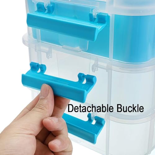 Image of plastic boxes for Storage transparent boxes for storage, Portable & Stackable Space Saving Organiser with Lid for Medicine, Jewelry, Arts & Crafts, Buttons, Beads (Blue, 3 TIER)