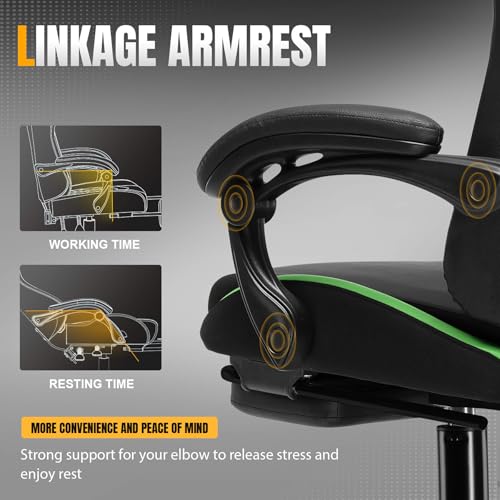 Image of GTPLAYER Gaming Chair with Pocket Spring Cushion, Leather Office Chair with Ergonomic High Back & Lumbar Support for Back Pain Relief, Computer Game Chair for Adults, Grass Green