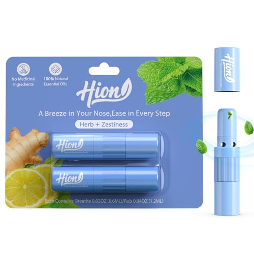 Image of Hion Nausea Relief Inhaler 100% Natural Essential Oil,Dual-Use for Motion Sickness,Morning Sickness,Sea Sickness and Stress with Fast-Acting Relief,Herb+Zestiness