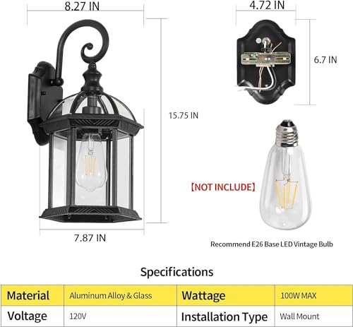 Outdoor Wall Lights for Proch Front Door Patio, Aluminum Outdoor Porch Lights Fixture Wall Mount, Black Waterproof Exterior House Lighting Fixtures, Outside Wall Lantern