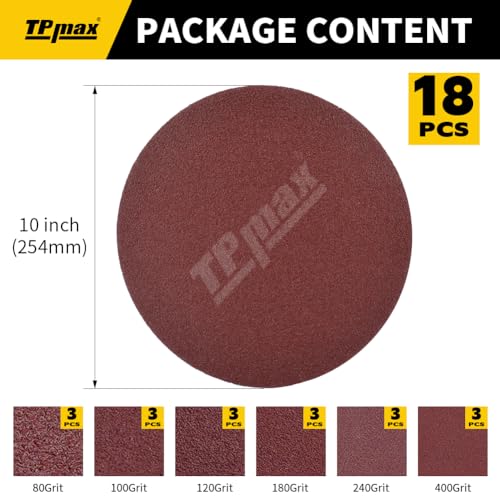 Image of 18 PCS 10 Inch NO-Hole PSA Aluminum Oxide Sanding Disc, Self Stick(3 Each of 80 100 120 180 240 400 Grit)