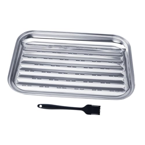 BESPORTBLE 1 Set Grill Plate Grill Prep Trays Barbecue Plate Grilling Prep Trays Tools Food Serving Plate Camping Cookware Grill Serving Tray Portable Baking Pan Tray Stainless Steel