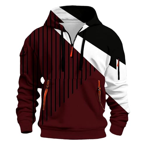 Mens 1/4 Pullover Hoodies Casual Hooded Sweatshirt with Zipper Pockets for Men Fashion Color Block Hoodies