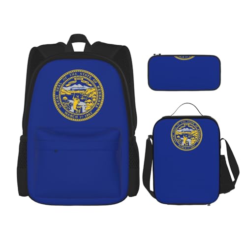 YHBLYKXP Nebraska Flag Backpack 3-Piece Casual Backpack Set (Backpack + Waist Bag + Small Pouch), Unisex Daypack