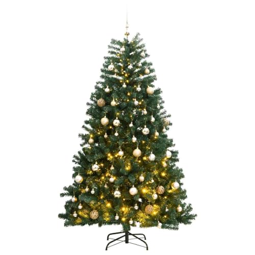 Árbol de Navidad Artificial con Luces LED 8 Modos, Adornos Navideños Brillantes, Estructura Plegable con Bisagras, Soporte Metálico Estable, Decoración Festiva