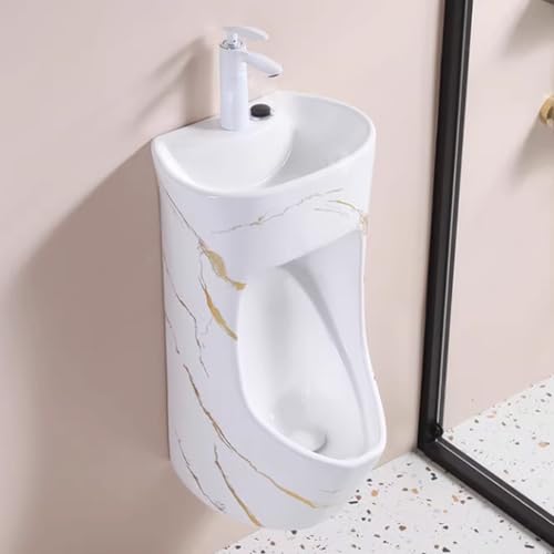 壁掛け式セラミック製男性用小便器(洗面台と蛇口付き) - 省スペース、防臭設計、家庭用・業務用、衛生・利便性のためのセンサー作動