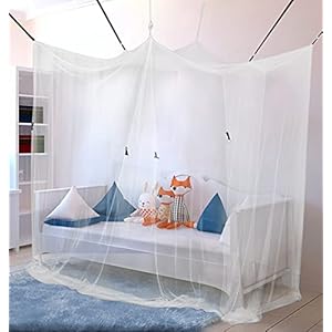 Klamboe eenpersoonsbed 100x200x200cm met 6 ophangpunten met kleefhaken – muggennet bed voor eenpersoonsbed met 1 opening – hemelbed gordijn als muggenbescherming