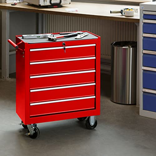 MAXCBD Rollwagen Werkzeugkiste Werkzeugwagen mit 5 Schubfächer Werkstattwagen Rot zlyjpde – Bild 3