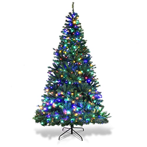 COSTWAY Árvore de Natal com luzes incorporadas, 210 cm, 11 modos de 2 tipos de mudanças 5 cores de 500 luzes LED, árvore de natural com luzes integradas, 2570 ramos PVC, árvore de Natal w/Lights (210 cm)