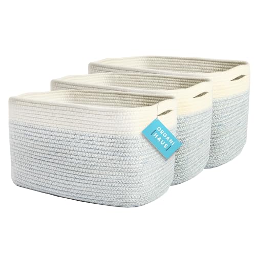 Image of OrganiHaus Set of 3 Blue Woven Baskets for Storage, Cotton Rope Basket for Decor, Shoe Basket Organizers & Storage, Decorative Storage Baskets & Bins, Cute Storage Basket for Toys & Cloths