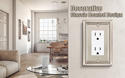 Image of Henne Bery Sunken Pearls Heavy Duty Decorative Wall Plate Switch Plate Outlet Cover (Single Decorator, 3 Pack, Satin Nickel)