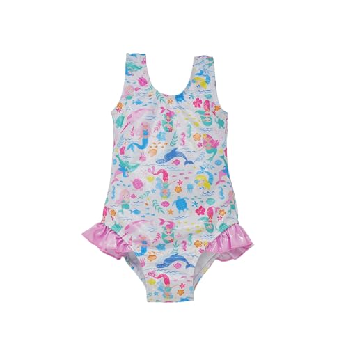 Girls' UPF 50+ Delaney Hip Ruffle Swimsuit, Mermaid Friends