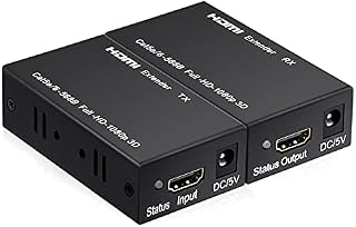 HDMI Extender(196ft/ 60 Meters), SUNNATCH HDMI Transmitter and Receiver, HDMI to Ethernet, HDMI Over RJ45 Single Cat5e/6/7 Ethernet Cable, Supports 3D, 1080P, EDID, HDCP