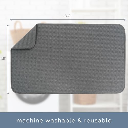 Image of S&T INC. Dish Drying Mat Jumbo, 18 inch x 30 inch, Absorbent Microfiber Kitchen Counter Mat, Dish Drying Pad for Dishes, Utensils, Pots and Pans, Jumbo, Charcoal