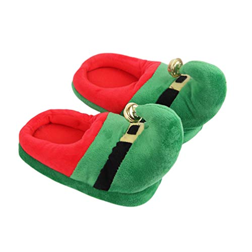 Happyyami 1Pair Christmas Plush Warm Slippers Non-slip Shoes for Adults Boy Girl Cozy Winter Footwear in Green Holiday for Family for Indoor Use2