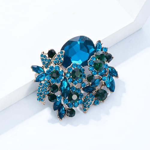 Image of EVER FAITH Rhinestone Crystal Party Flower Leaf Vine Brooch