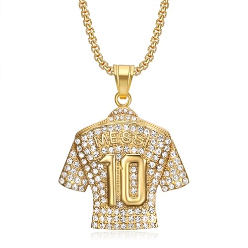 18K Gold-plated Soccer Jersey 10 Necklace, Number 10 Soccer Jersey Pendant Necklace, Titanium Steel Necklace Pendant, Football Gifts for Inter Milan Miami Fans (Gold)