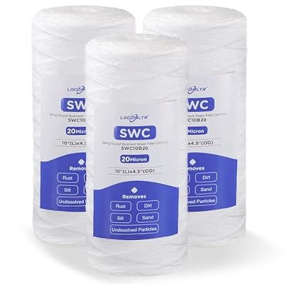 20 Micron 10" x 4.5" Whole House String Wound Sediment Well Water Filter Cartridge Replacement for CW25-BBS, SWC-45-1020, WP25BB97P, RS24, AP814, SP-WP25-BB, WH-HD200-C (Pack of 3)