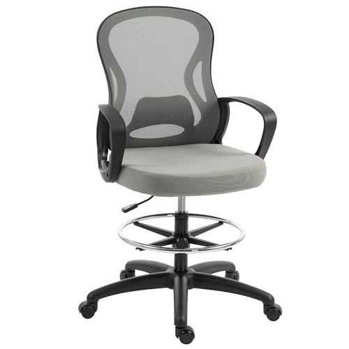 Vinsetto Chaise Bureau Ergonomique, Fauteuil de Bureau avec Repose-Pieds et accoudoirs, Chaise à Dessin en Maille, Hauteur réglable, Soutien Lombaire,...