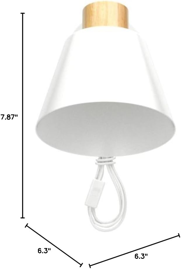 White Plug in Wall Sconces with Switch for Bedroom, Modern Rotation Wall Lamps Up Down E26 Mounted Fixture Wood Metal Lighting Switch Bedside Decor Reading Lights for Kids Bedroom, Living Room