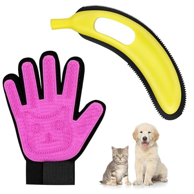 2-Pack Pet Hair Remover - Banana Cat Dog Hair Remover with Efficient Pet Grooming Gloves|Gentle Bathing Shedding Brush Dog Glove|Reusable Pet Hair Removal Tool for Carpet Couch Cat Fur & Lint-9oCZHJXF