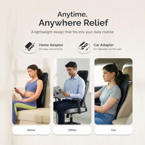 Image of Cult Deep Relief Full Back Massager with Moving Rollers, 3-Intensity Heat & 4 Modes | Shiatsu Deep Tissue Relief for Neck & Lumbar | Home & Car Adapters (Black)