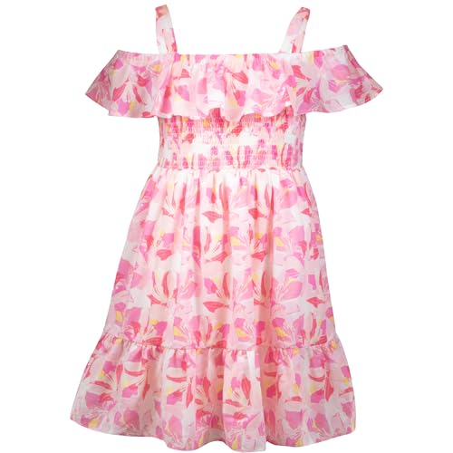 French Connection Girls All Over Print Soft Casual Dress - Flutter Sleeve Ruffle Floral Print Summer Sundress for Kids