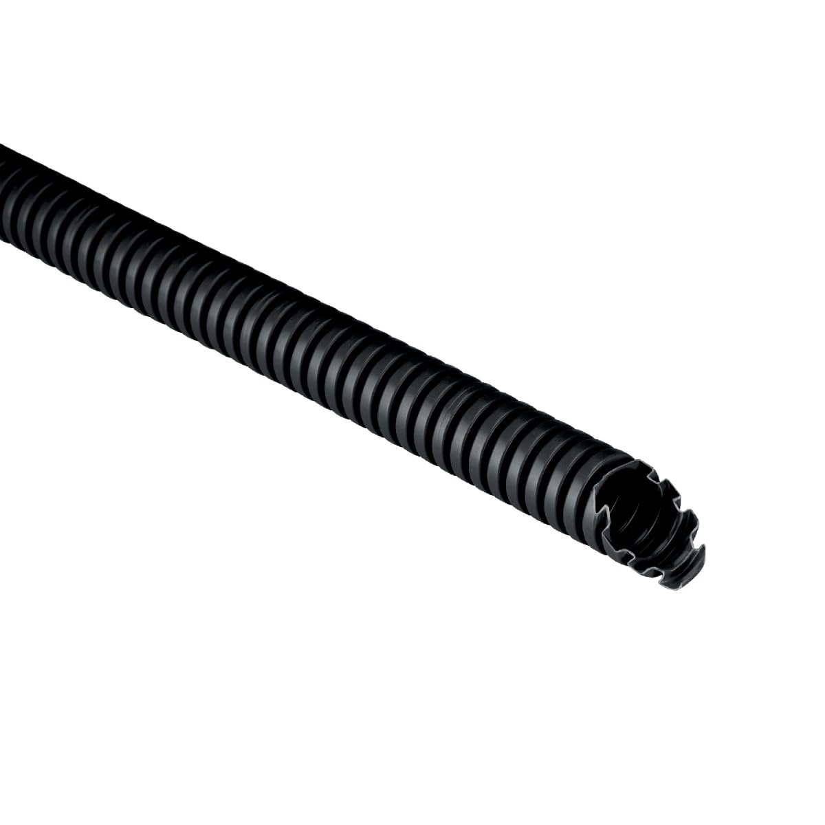 Rura karbowana z PCW, średnica 32 mm, motek 25 metrów, czarna, wyprodukowana we Włoszech, samogasnąca, odporna na wysokie temperatury i zgniatanie, odporna na uderzenia, elastyczna osłona ochronna