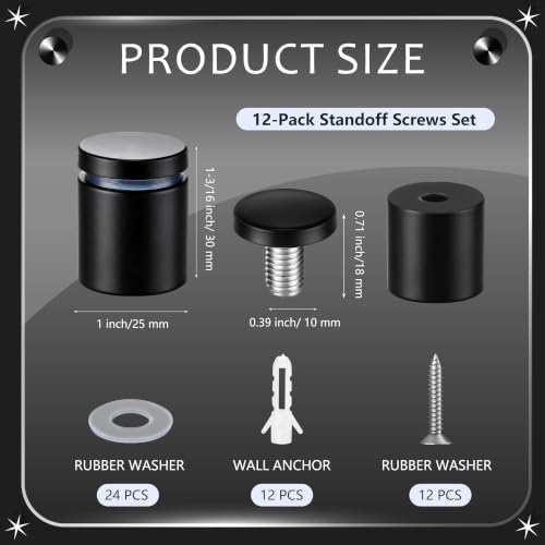 Image of Pelopy 12 Pcs Sign Standoff Screws Advertising Screws Stainless Steel Wall Standoff Mounts Glass Acrylic Nail (1 x 1-3 /16 Inch,Black)