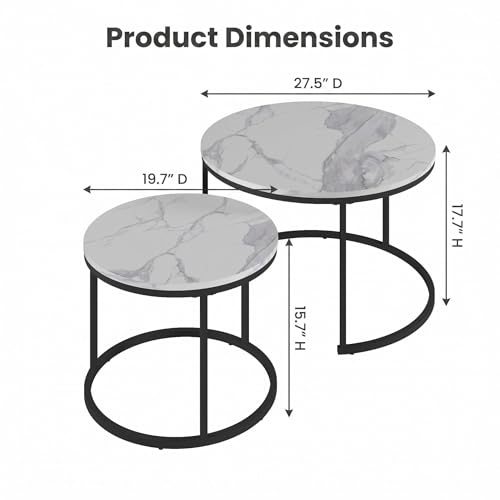 Image of Round Coffee Tables for Living Room,Set of 2 (Marble)