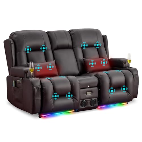 URRLED Recliner Loveseat with Massage Heat & Bluetooth