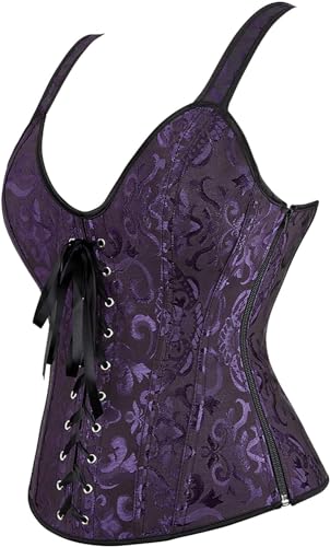 Image of Women's Lace up Gothic Jacquard Shoulder Straps Tank Overbust Shaper Corset Bustiers Top
