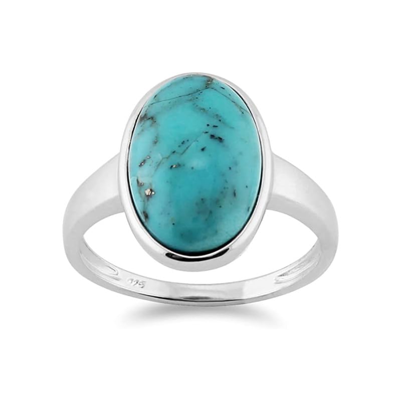Bague turquoise ovale 4 carats et anneau empilable unisexe en argent véritable 925