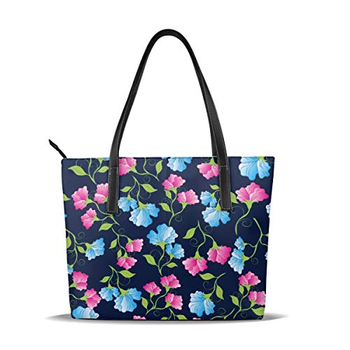Women Purse Blue And Pink Iris Handbags Tote Shoulder Satchel Messenger Top Handle Hobo Bag Leather Large Capacity