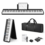 One-Button Foldable & Space-Saving: Folds in half with a single button for compact storage and easy transport. The reinforced joint keeps the keyboard stable while playing—perfect for small spaces, travel, and flexible home use. Full-Size Velocity-Se...