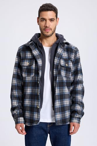 TanBridge Men's Cotton Plaid Shirts Jacket Full Zip Fleece Flannel Sherpa Lined Hoodies Heavyweight Hoodies Jacket for Men2