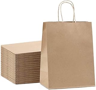 Switory 50pc Kraft Paper Bag with Handle 20.3x12x26.7cm Brown Shopping Gift Bag for Party Favor, Packaging, Customization, Carry, Retail Merchandise Wedding