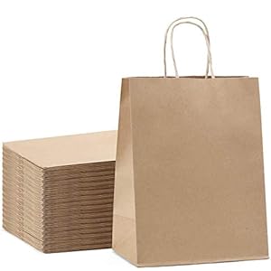 Switory 25pc Kraft Brown Paper Bag with Handle 20.3x12x26.7cm Brown Shopping Gift Bag for Party Favor, Packaging…