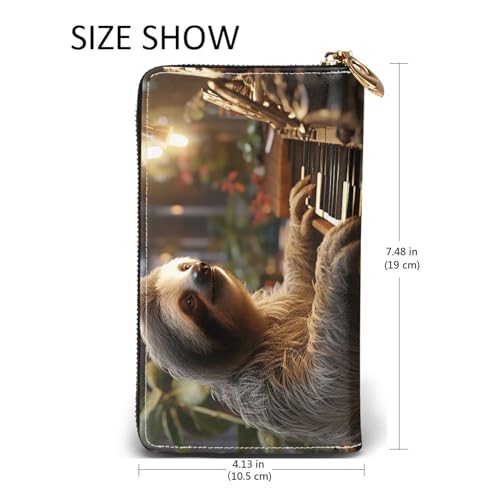 Sloth playing piano Cartoon Leather Wallet for Women Long Coin Purse Ultra Slim Credit Cards Holder Bifold Clutch2