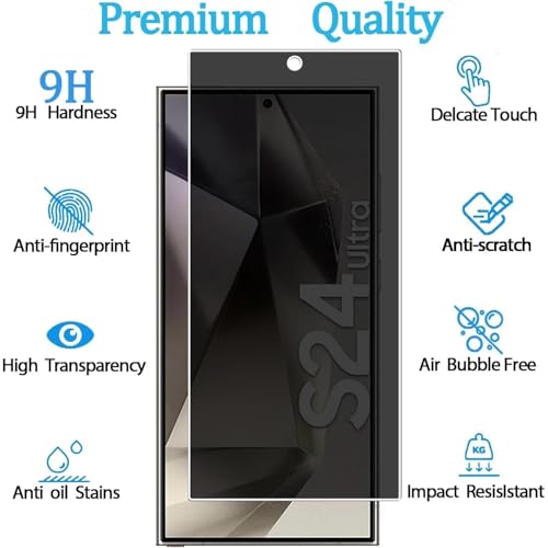 Image of Uyiton SHILD Privacy Tempered Glass Screen Protector for Samsung Galaxy S24 Ultra (6.8) Anti-Spy|100% Fingerprint Unlock Support|Full Screen Coverage|HD Clarity|Easy Installation|1 Pack /
