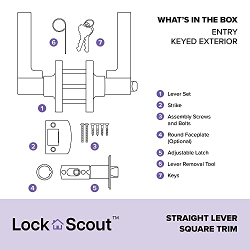 Lock Scout XSC60 STR8 622 SQ Straight Lever With Square Trim Keyed Entry Door Handle And Single Cylinder Deadbolt, Matte Black Finish thumb #3