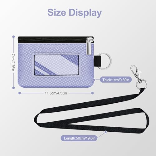 Image of Minimalist RFID Blocking Small Wallet with ID Window,WaterResistant Zip Id Case Wallet with Lanyard Keychain for Cards,Cash,Travel,Women,Men (Lavender Purple)
