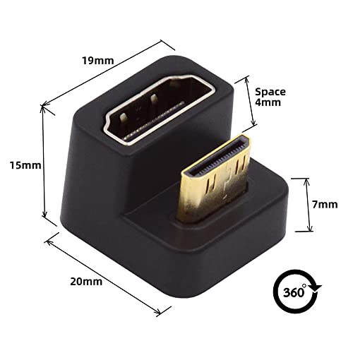 NFHK 360 Degree Up Opposite U Shape Back Angled Mini HDMI 1.4 Male to HDMI Female Extension Adapter Converter - Image 2