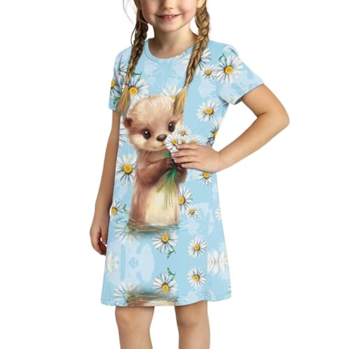 Kids Dresses for Girls 3-14Y Summer Cute Short Sleeve Swing Dress with Pockets Soft Night Home Ladybug Dresses3